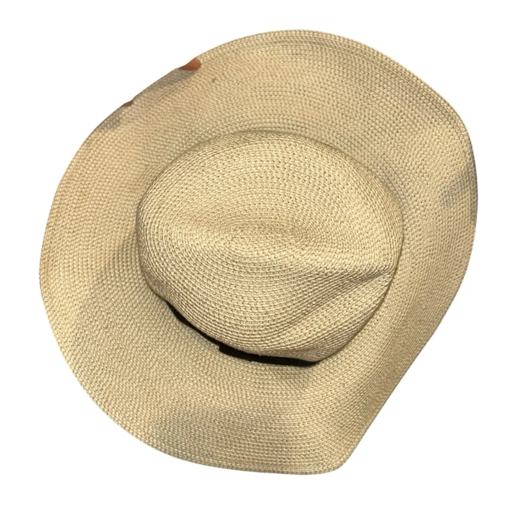 Chic solar Escape straw neck tie cream and Black Wide-Brimmed Hat